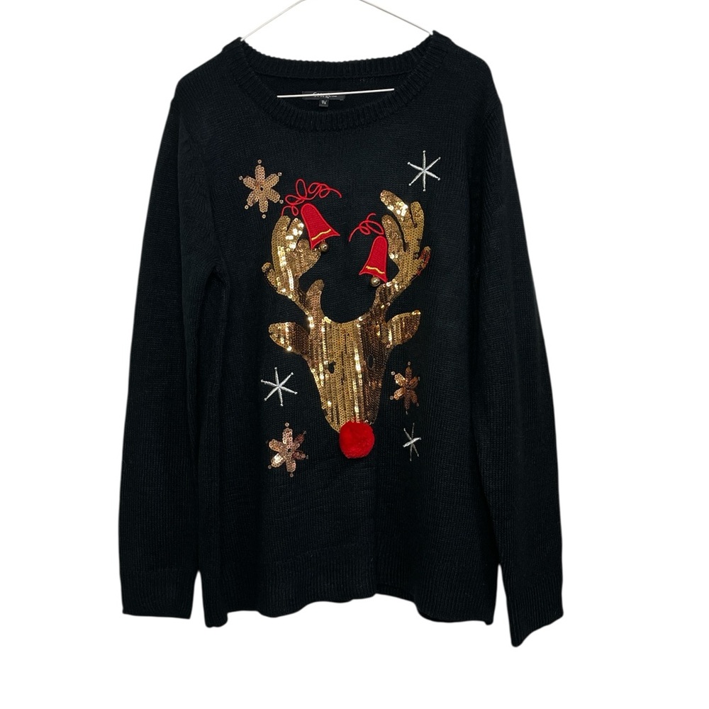 George Reindeer Ugly Christmas Sweater – Black, Jingle Bells, XL